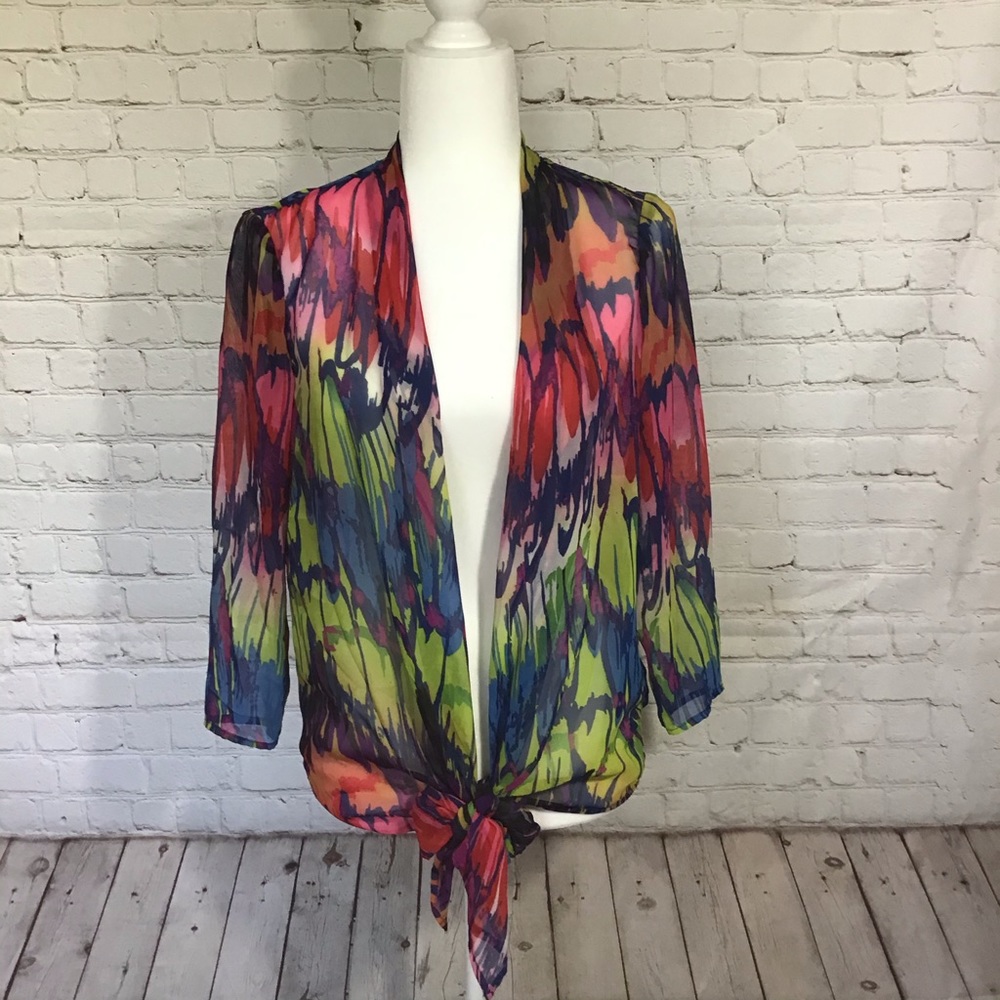 Chenault Vibrant Multi-Colored Sheer Kimono Size S